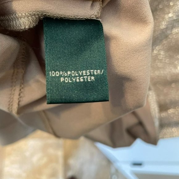 Lauren | Ralph Lauren Evening Gold Metallic Maxi Dress Gown Slit Stretch 10 Long - Picture 9 of 10